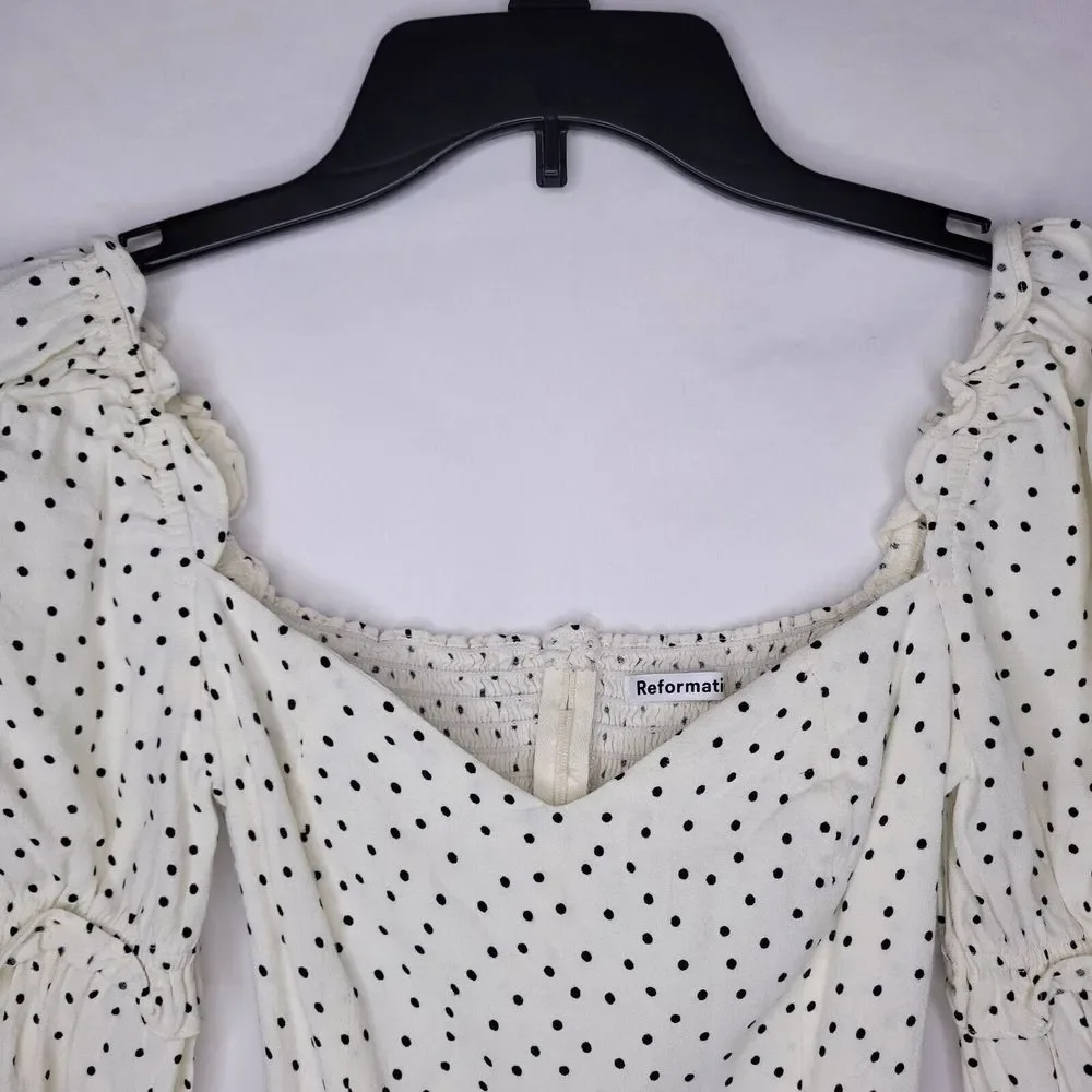 Reformation White Polka Dot Puff Sleeve Blouse